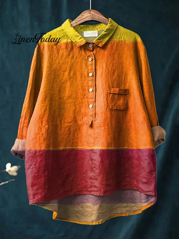 Women's Abstract Modern Art Print Casual Cotton And Linen Shirt