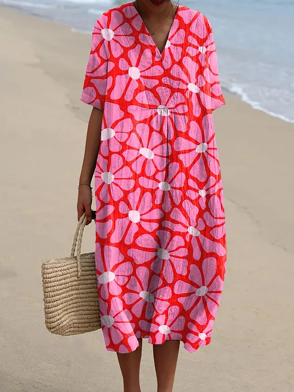 Women's Floral Artwork Print Flowy Dress