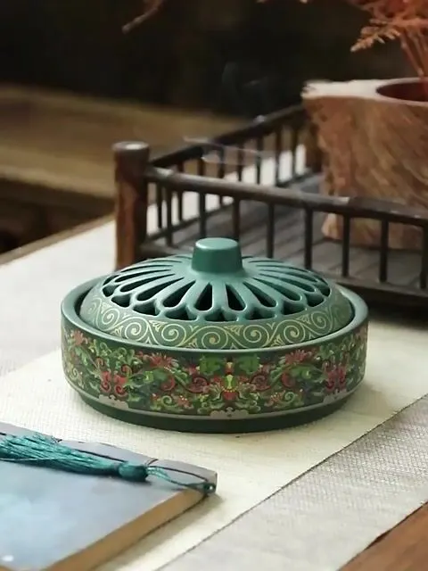NingNatural Extra Large Floral Ceramic Incense Burner - Fits 12cm Molds 8
