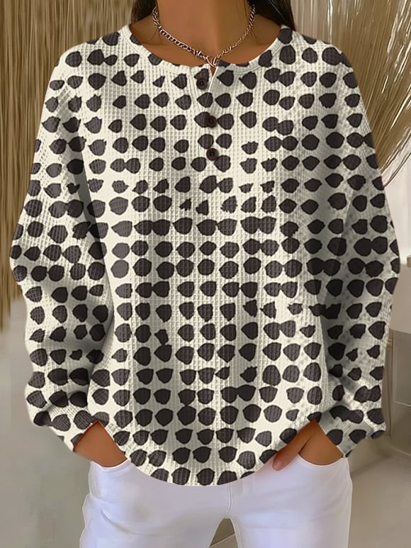 Women's Simple Polka Dots Retro Pattern Art Print Casual Cotton Shirt