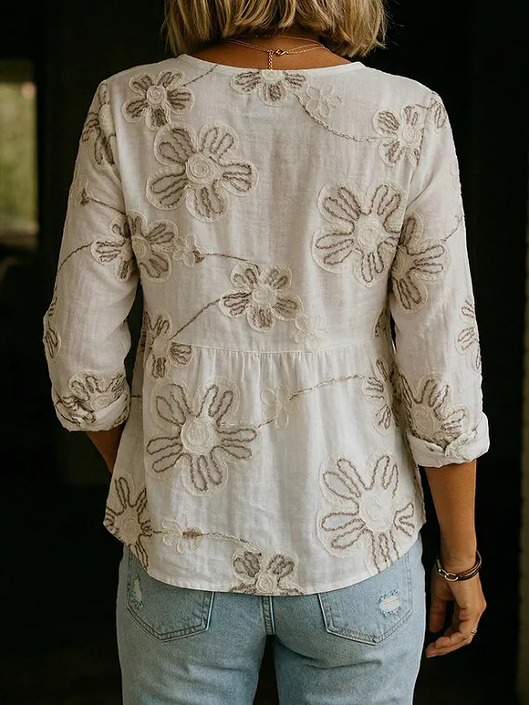 Elegant Three-dimensional Printed Cotton Shirt