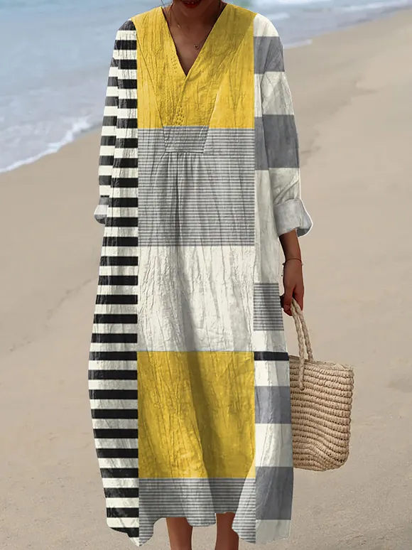 Women's Vintage Abstract Geometry Art Print Dress