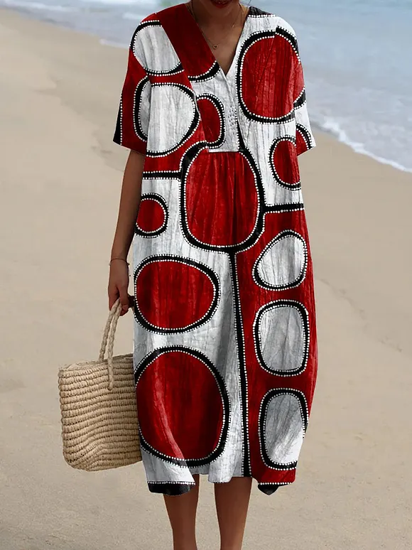 Women's Abstract Geometric  Art Print Casual Flowy Dress