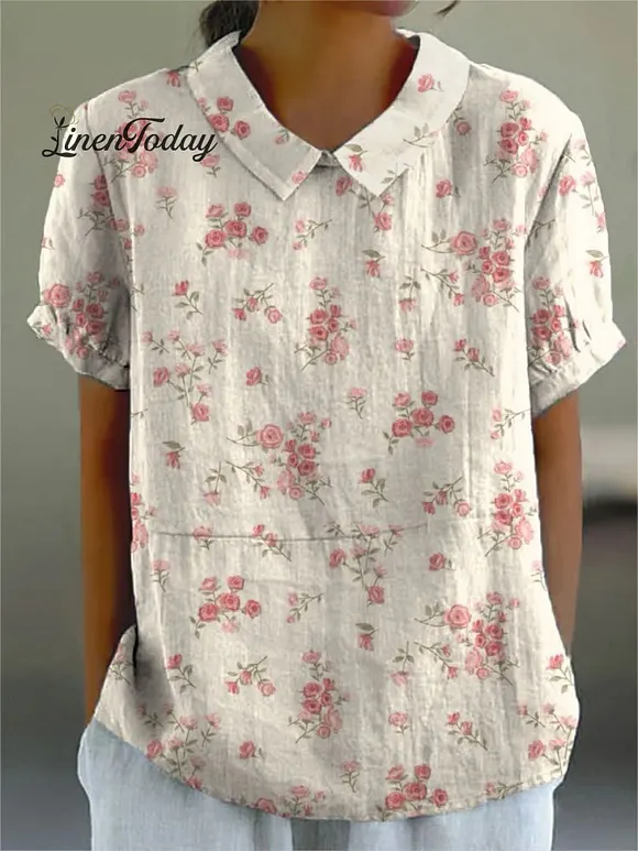 Women's Floral  Print Casual Cotton And Linen Shirt