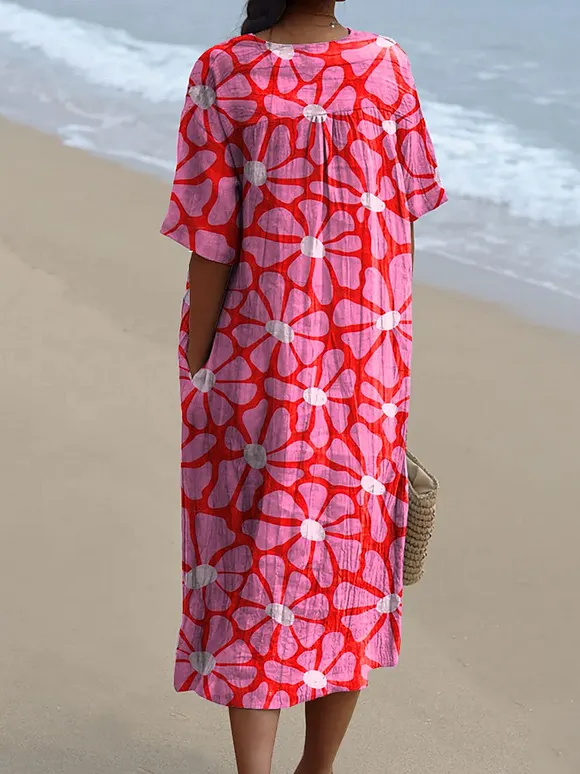 Women's Floral Artwork Print Flowy Dress