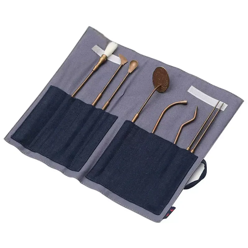 Vintage Style Incense Ceremony Kit - 6 Essential Copper Tools & Organizer