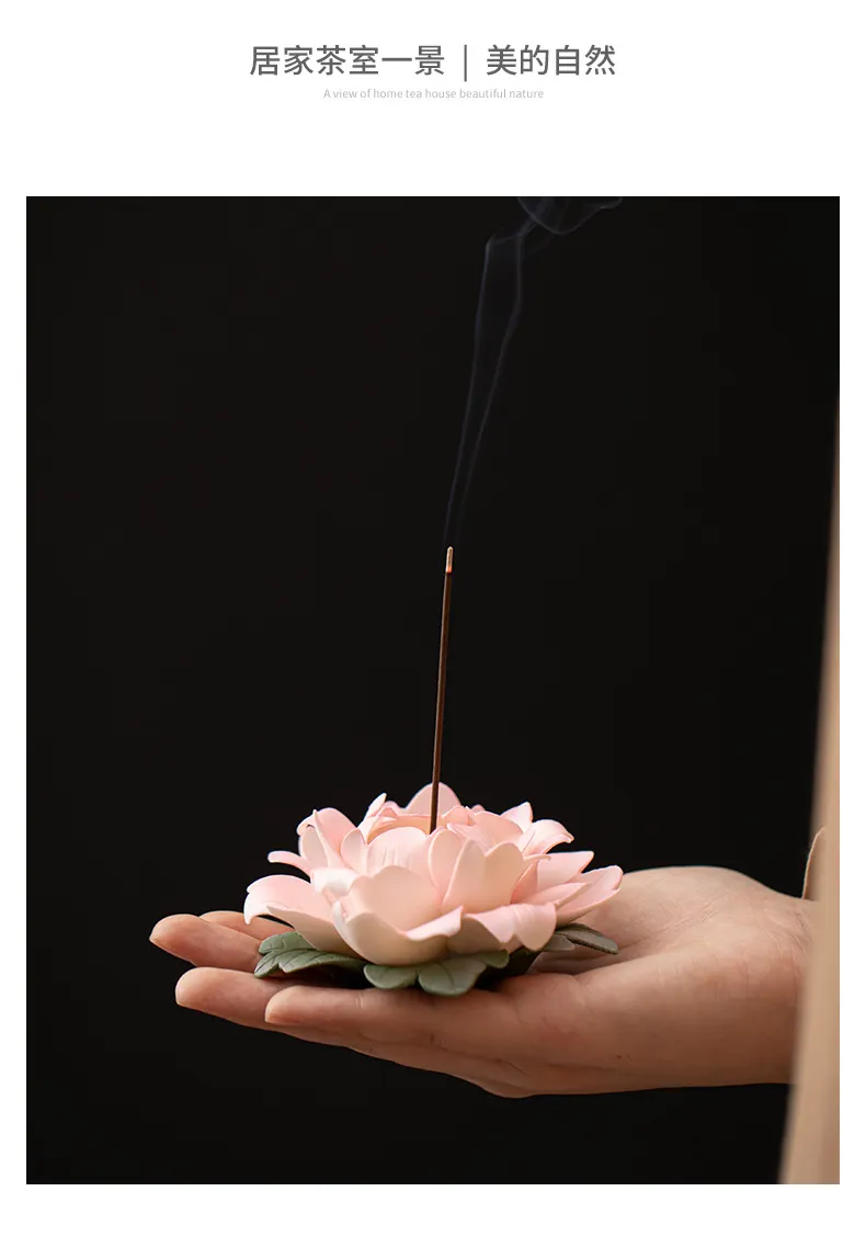 Creative Ceramic Hand Kneading Peony Flower Incense Insert Home Line Incense Base Living Room Tea Room Decoration Crafts Line Incense Insert Incense Burners 21