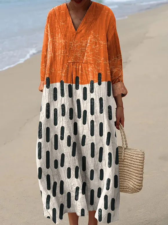 Women's Color Block Line Art Print Dress