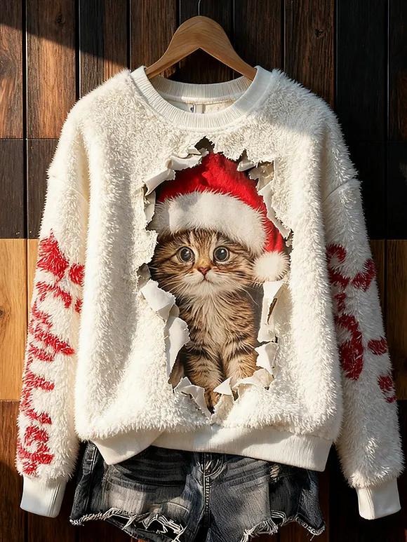 Women's Retro Christmas Animal Art Print Casual Flannel Top